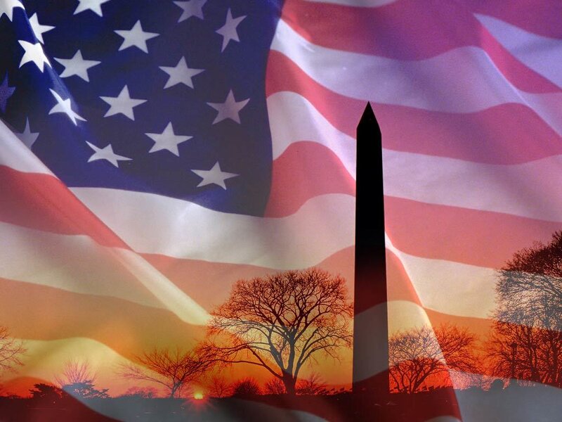 American flag with Washington Monument