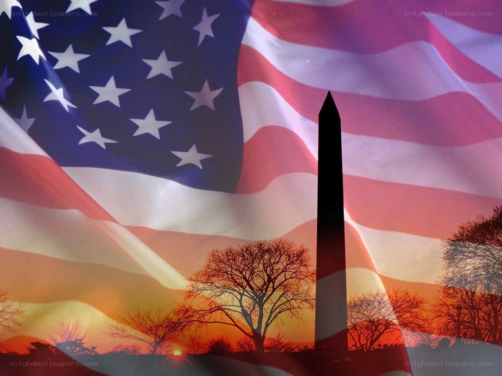 American flag with Washington Monument