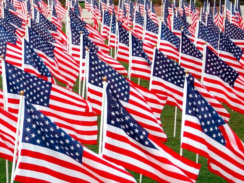 American flags at a memorial