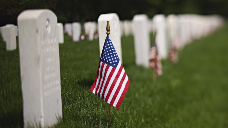 American flags at a military cemetery