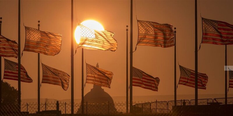 American Flags at Sunset