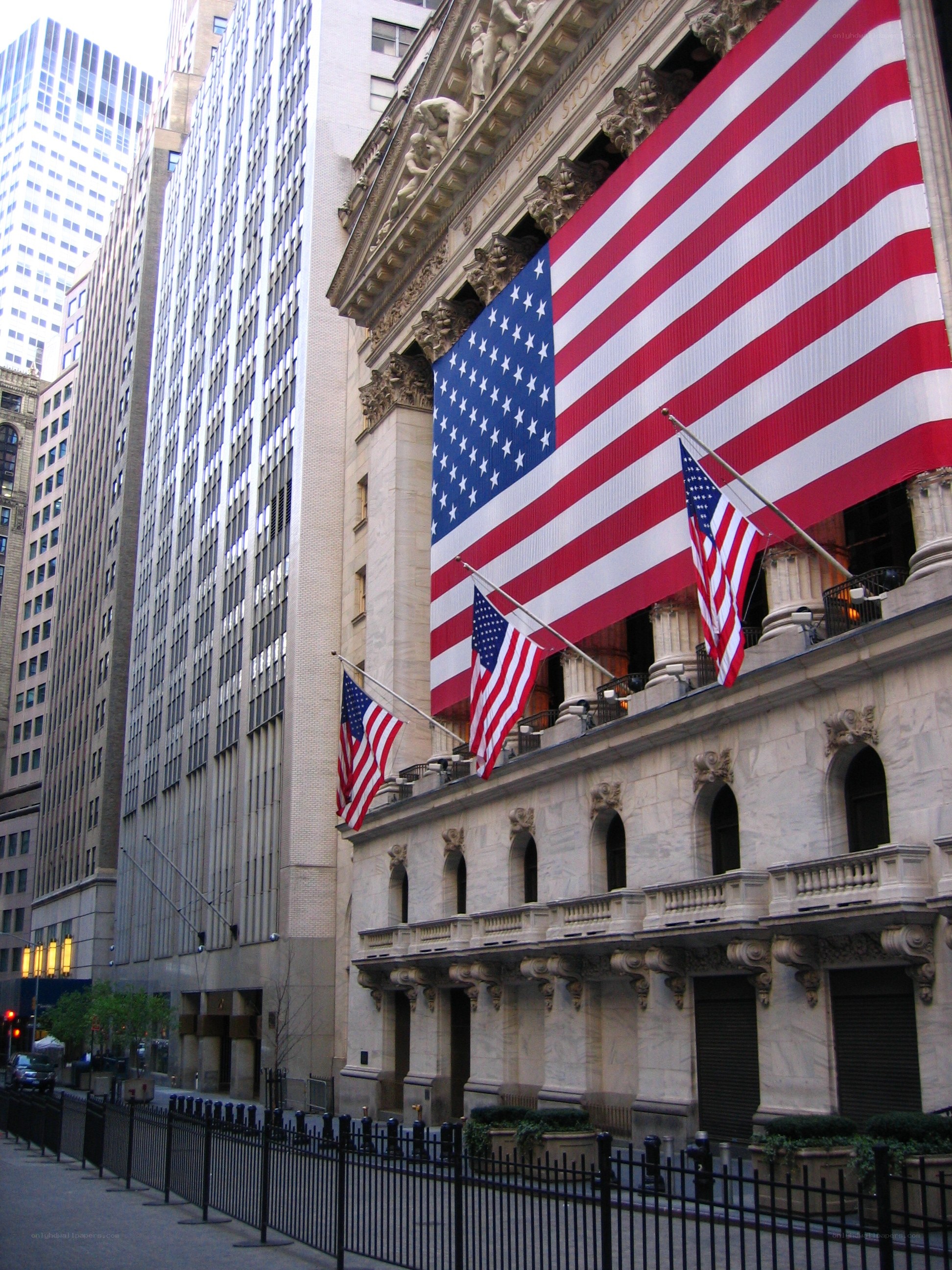 American flags at Wall Street