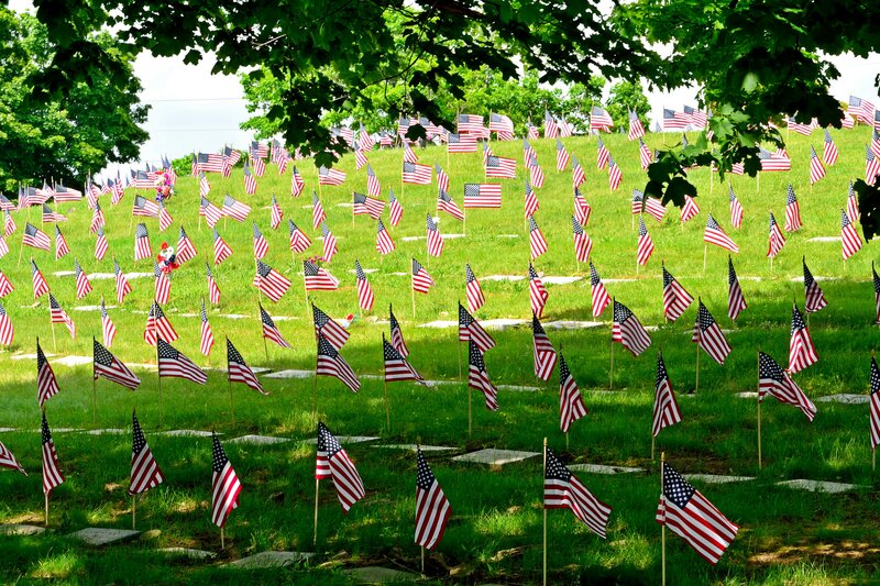 American Flags in Cemetery — Green
