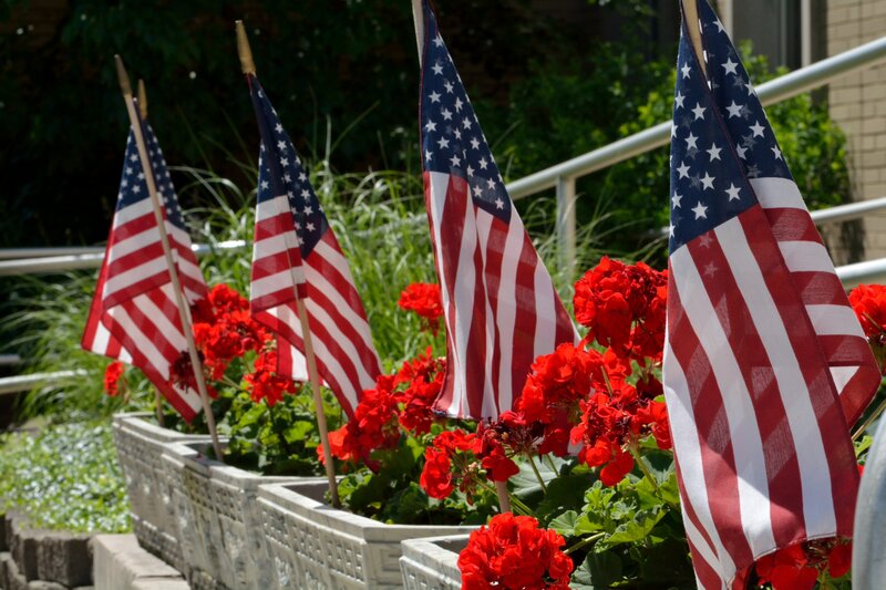 American Flags in Flower Box