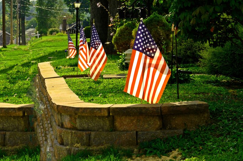 American Flags in Garden