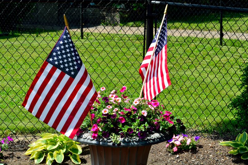 American Flags in Planter