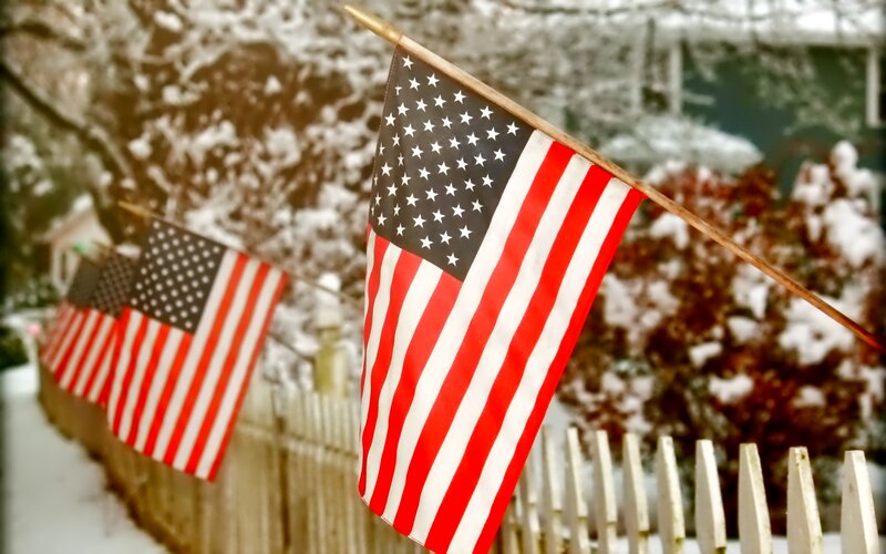 American Flags in Snow