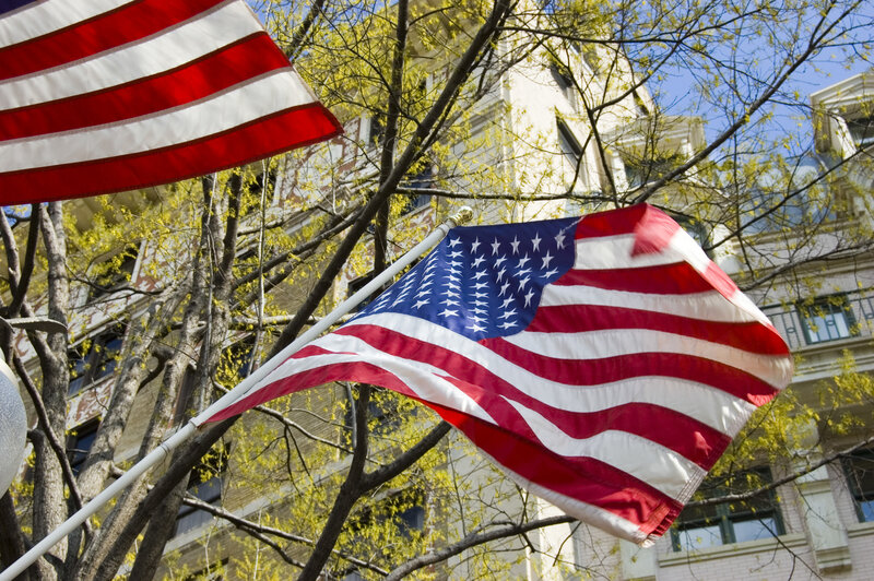 American flags in spring