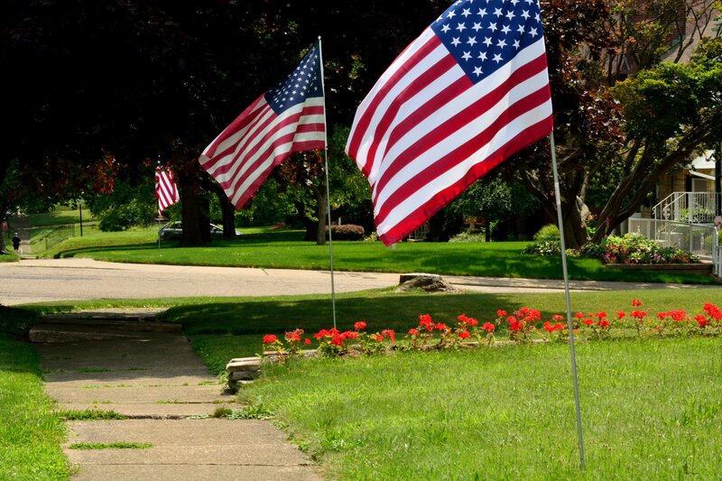 American Flags in Yard — Green