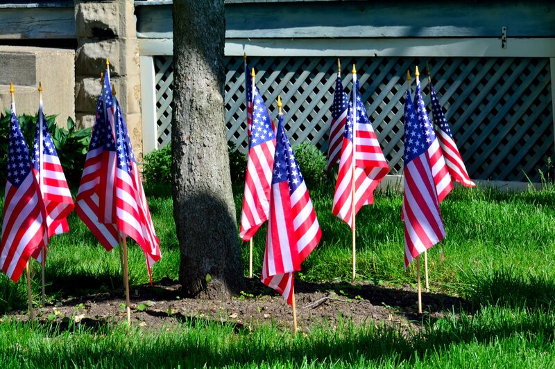 American Flags in Yard