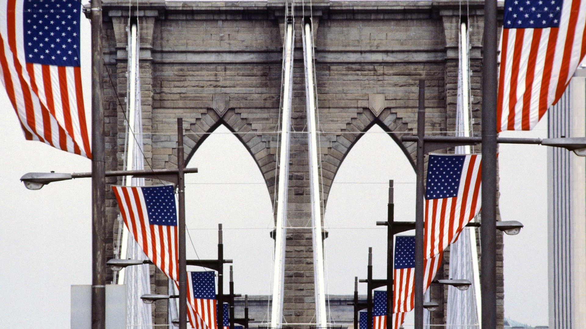American flags on Brooklyn Bridge