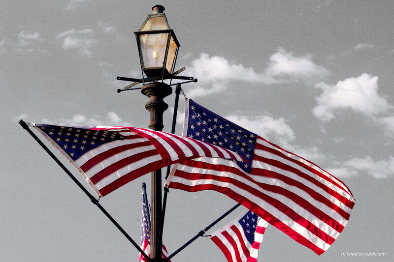 American Flags on Lamp Post