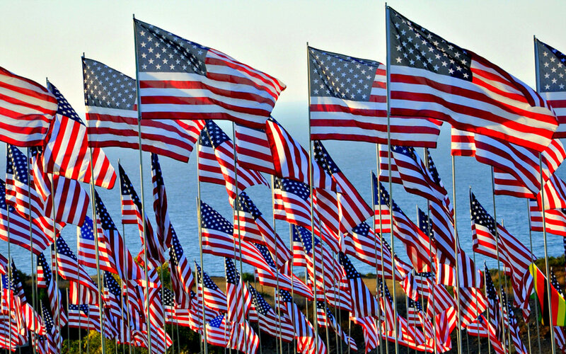 American Flags on Poles — Red, Patriotic