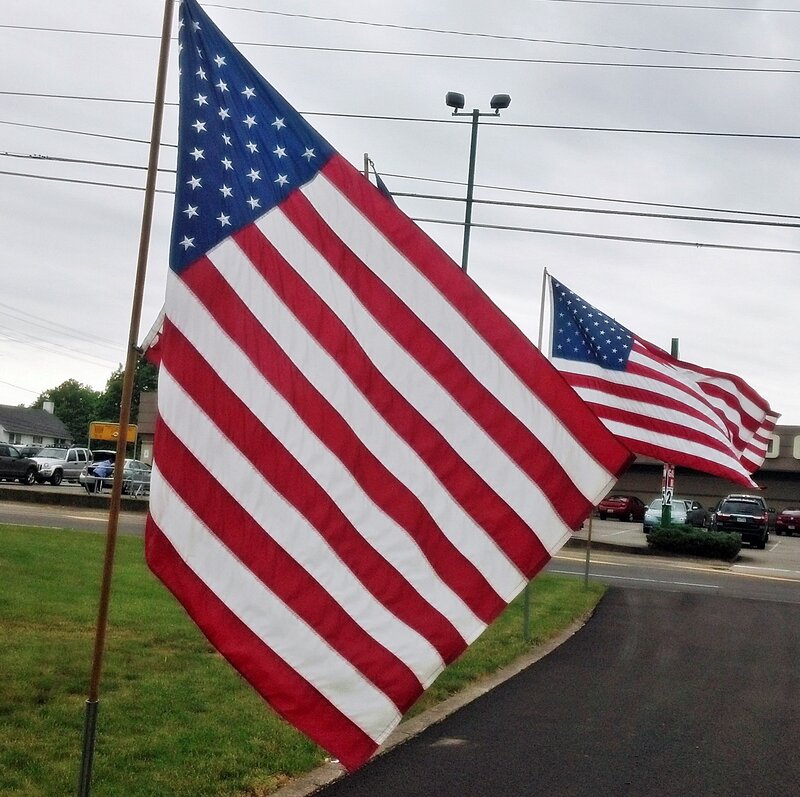 American Flags on Poles — Red