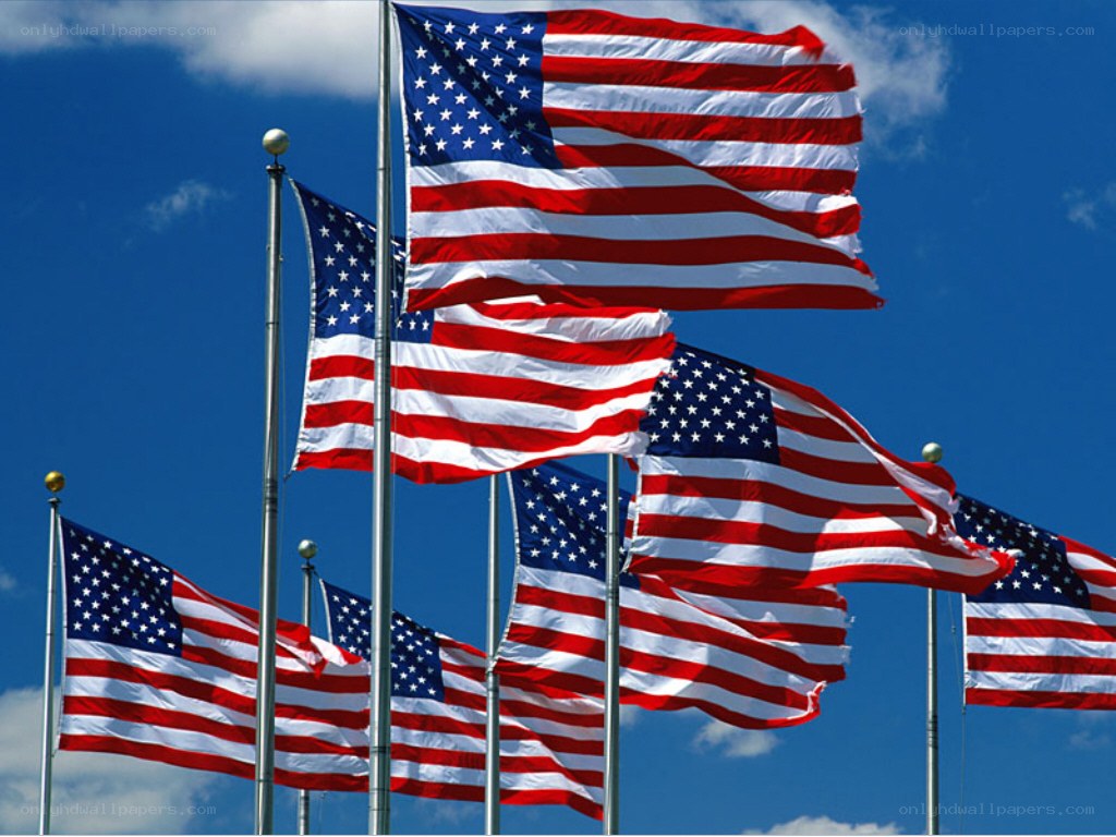 American flags waving in the wind