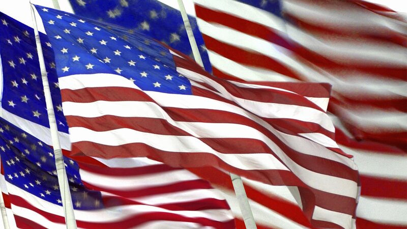 American Flags Waving — Red