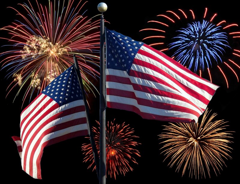 American Flags with Fireworks