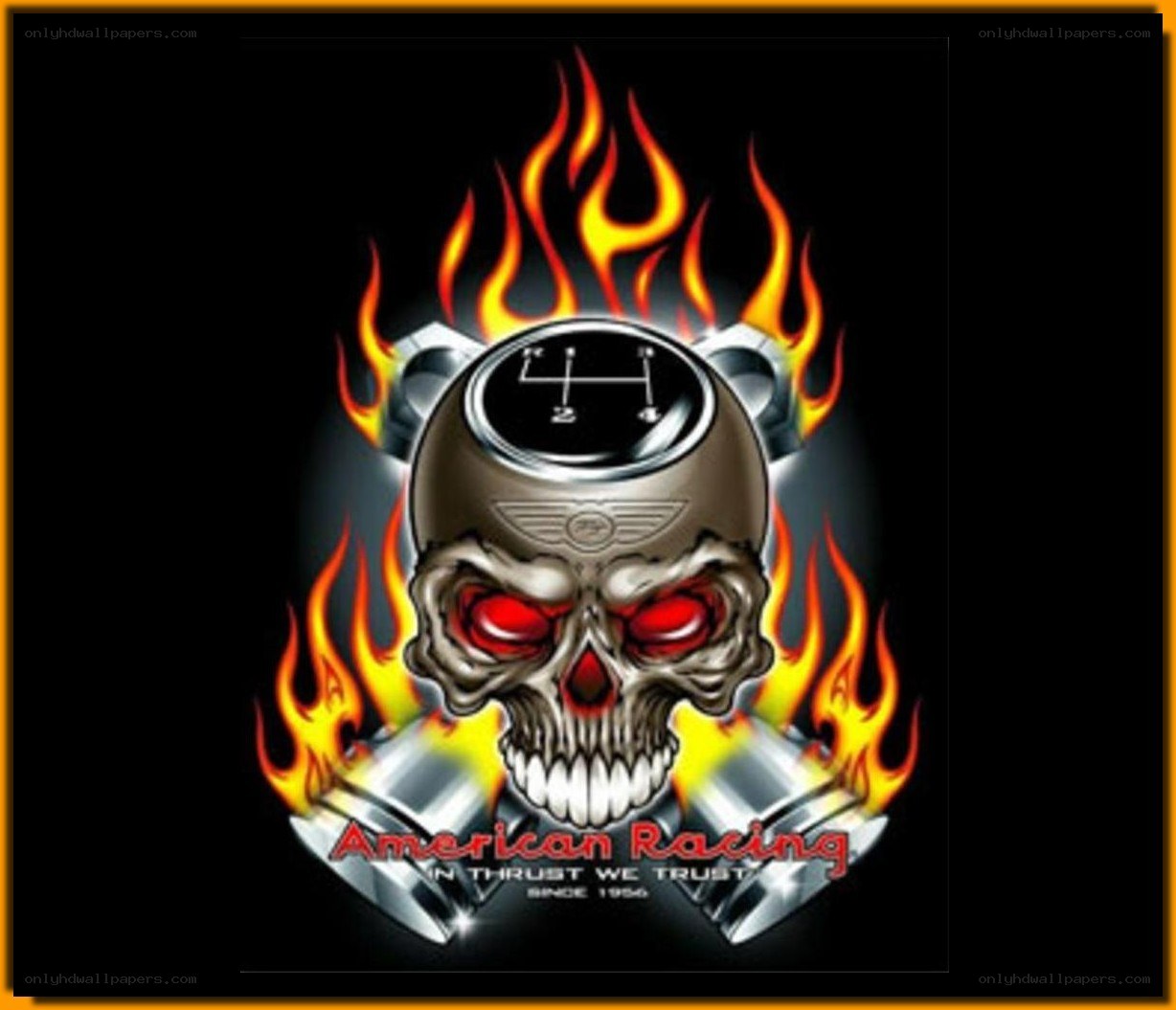 American Racing Skull with Flames