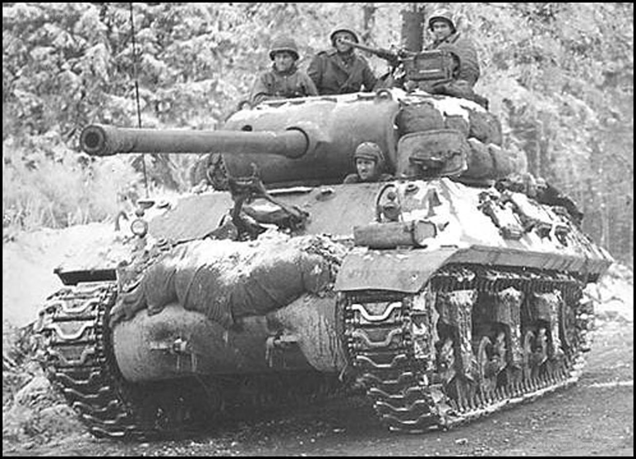 American tank in winter forest