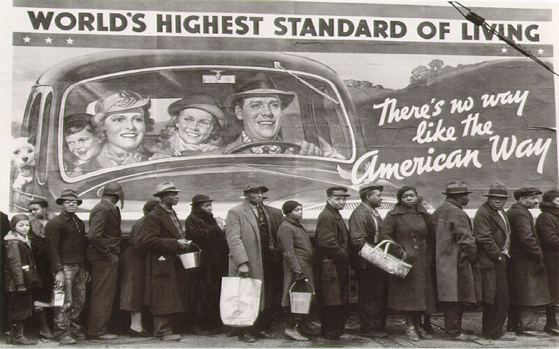 American Way poster and breadline