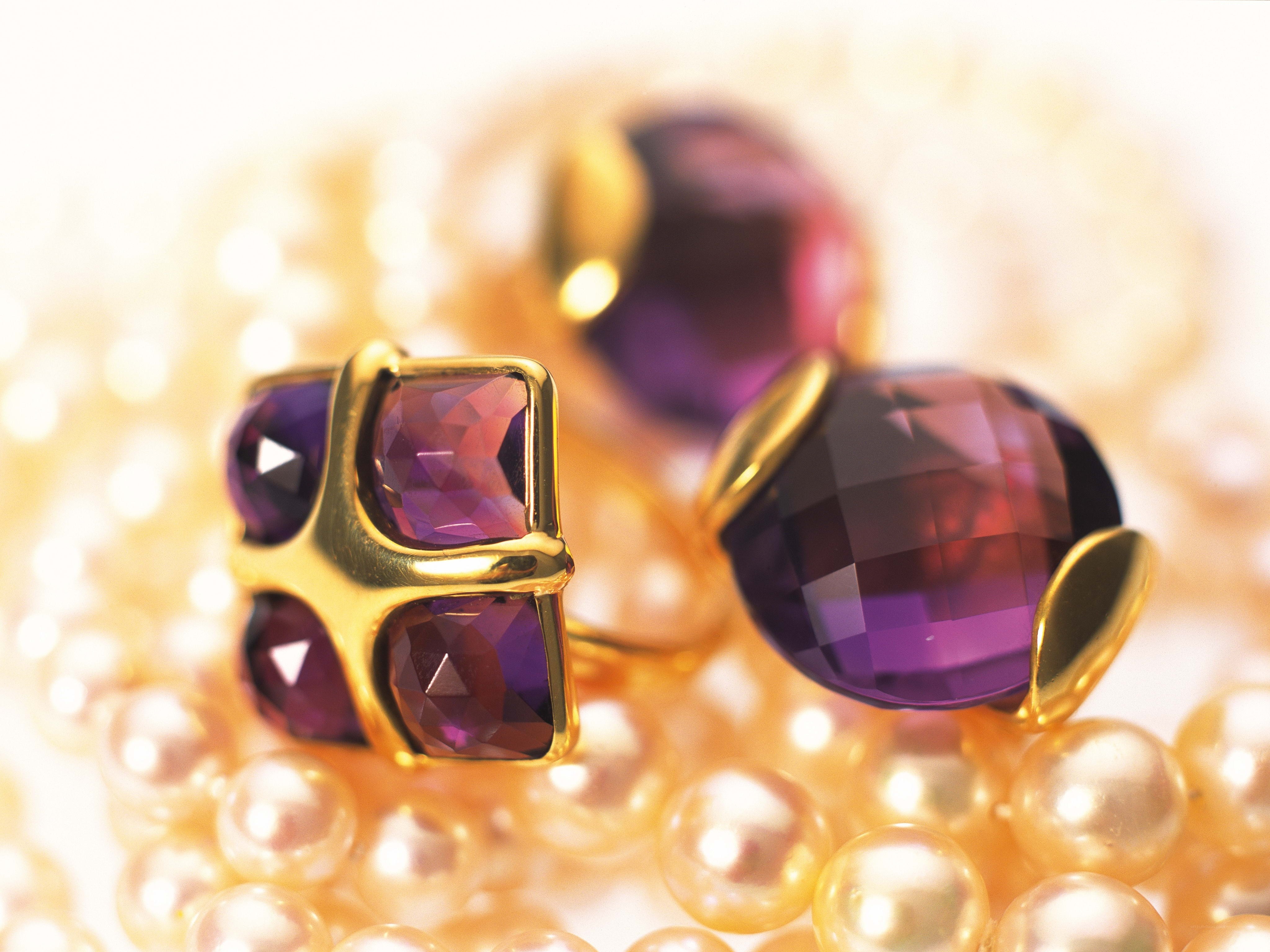 Amethyst earrings on pearls