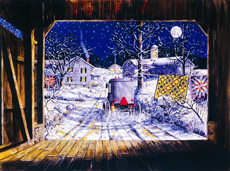 Amish Buggy in Snow — Blue, Serene