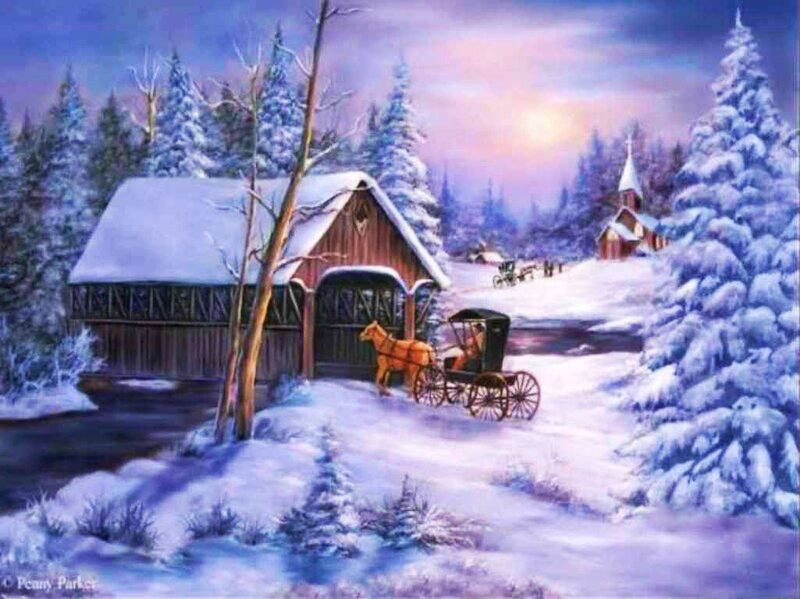 Amish Buggy in Snow — White
