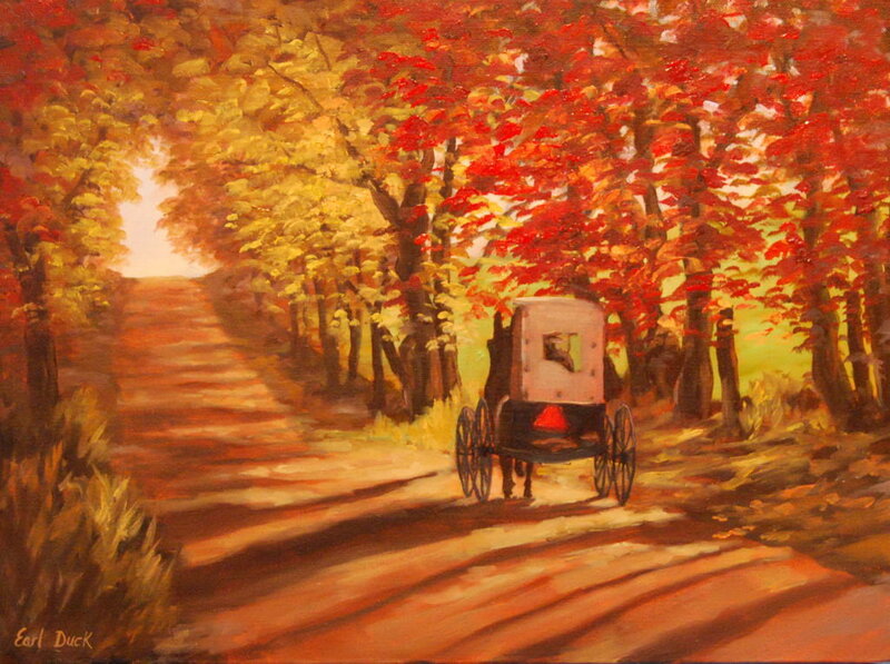 Amish buggy on autumn road