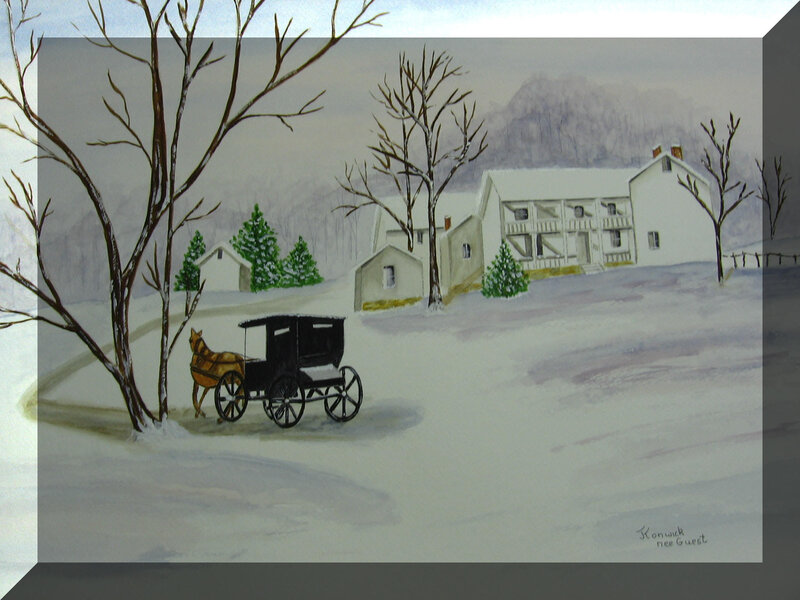 Amish carriage in winter landscape
