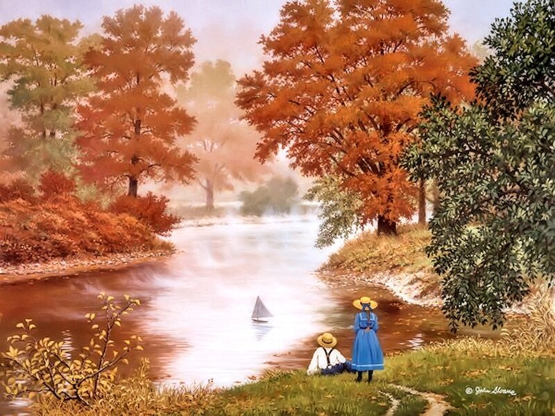 Amish Couple by River
