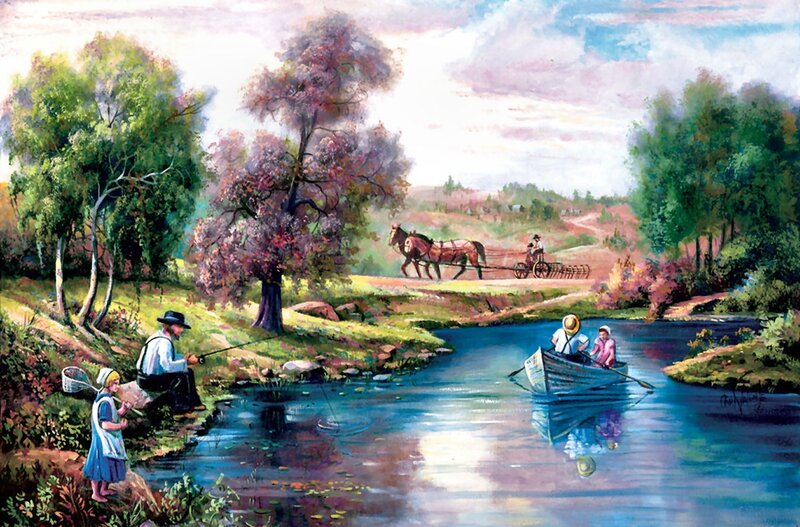 Amish Family by River