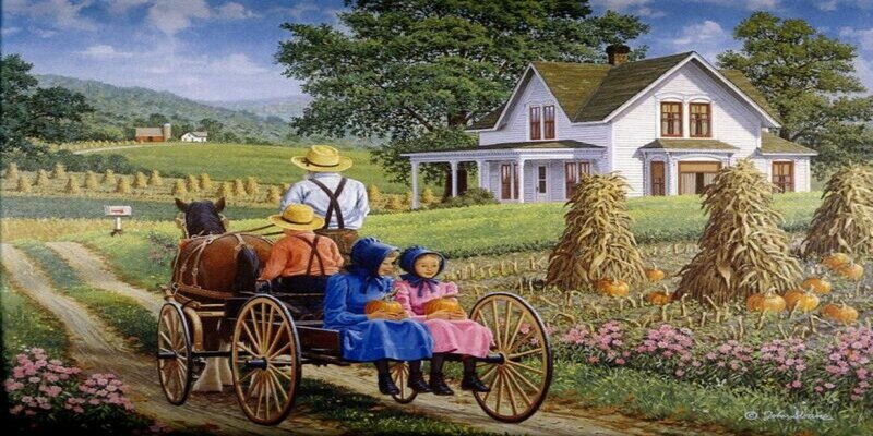 Amish Family in Wagon