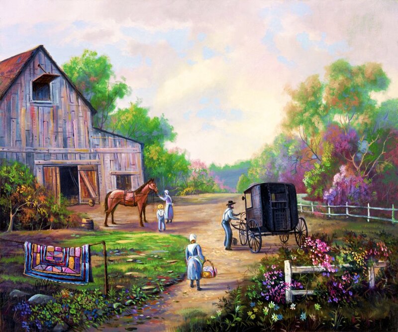 Amish Family with Horse
