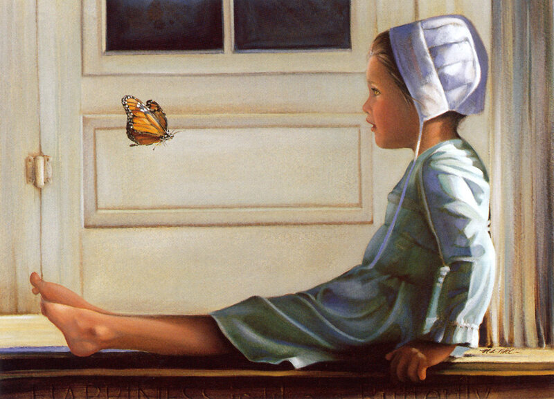 Amish girl with butterfly