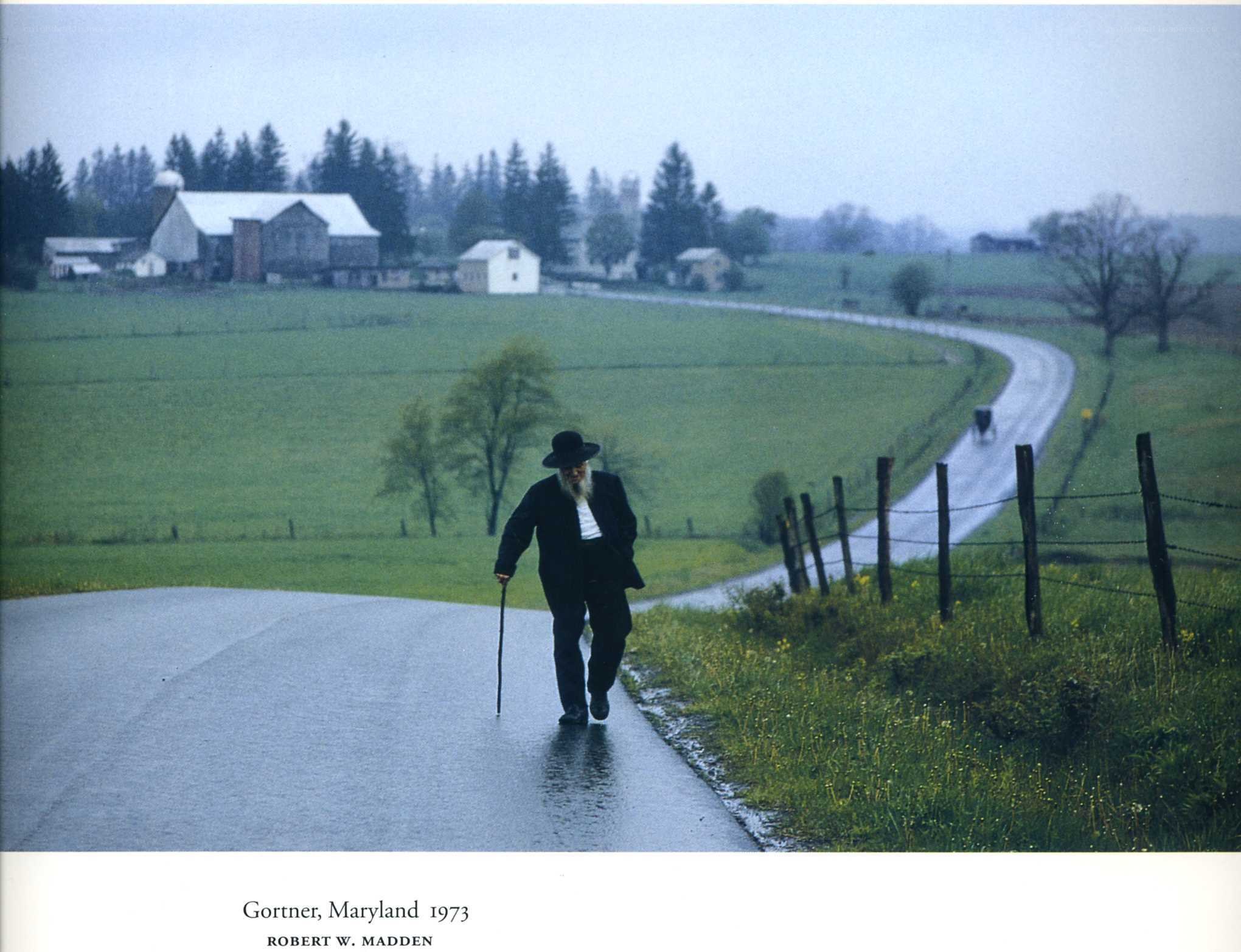Amish man walking on rural road