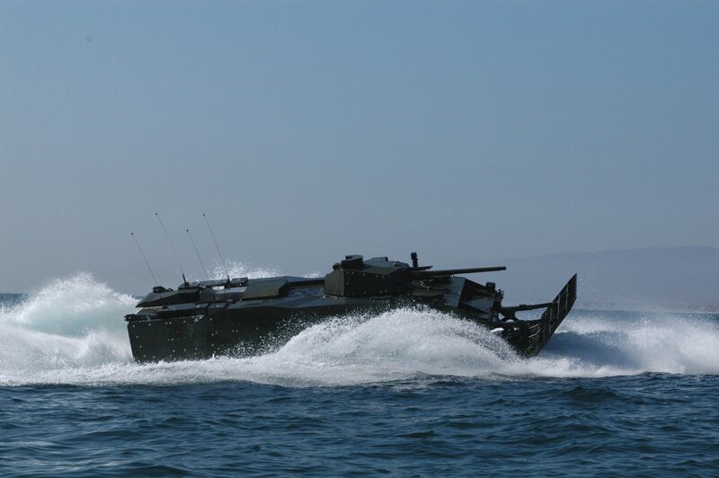 Amphibious armored vehicle in action