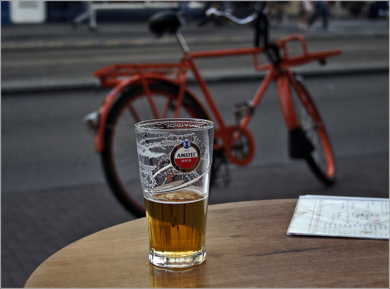 Amstel beer on a table