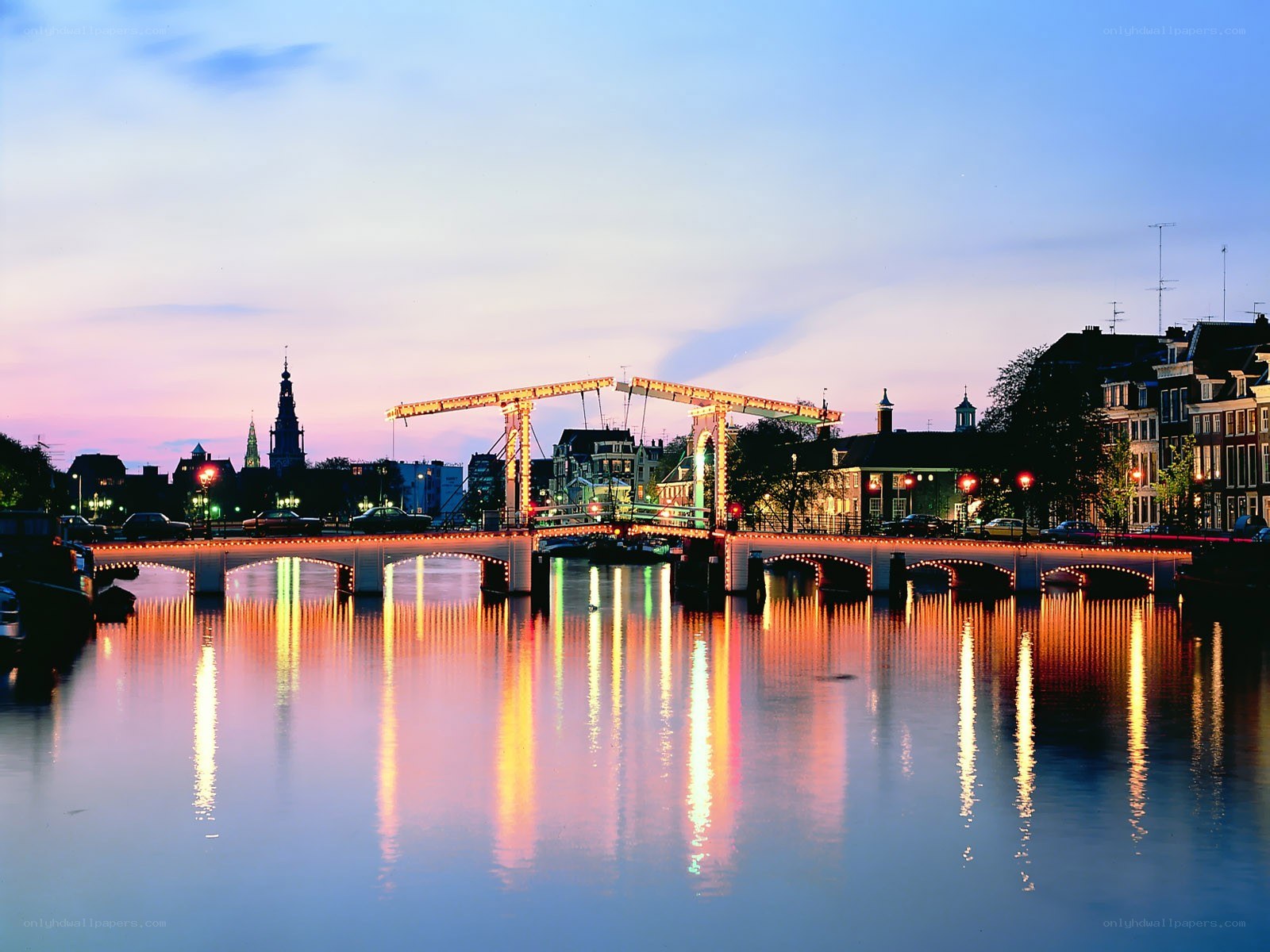 Amsterdam bridges at dusk