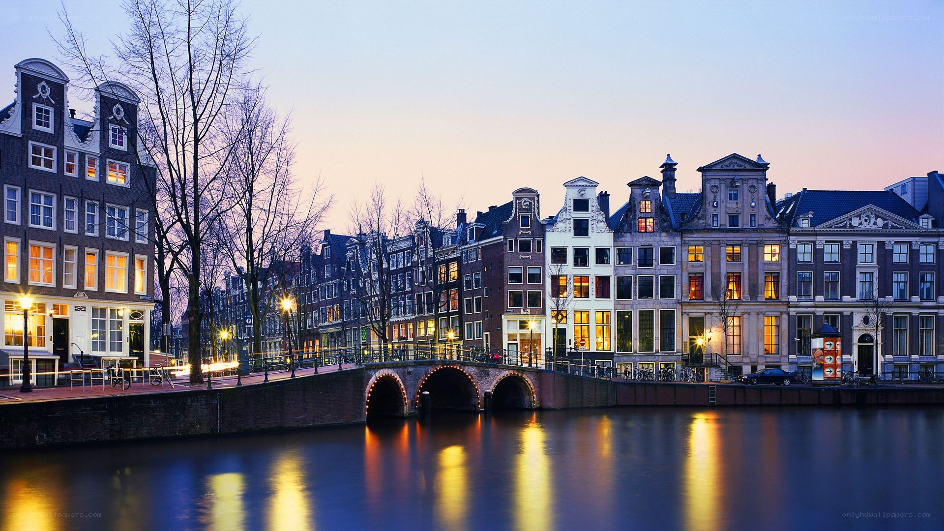 Amsterdam canal at dusk