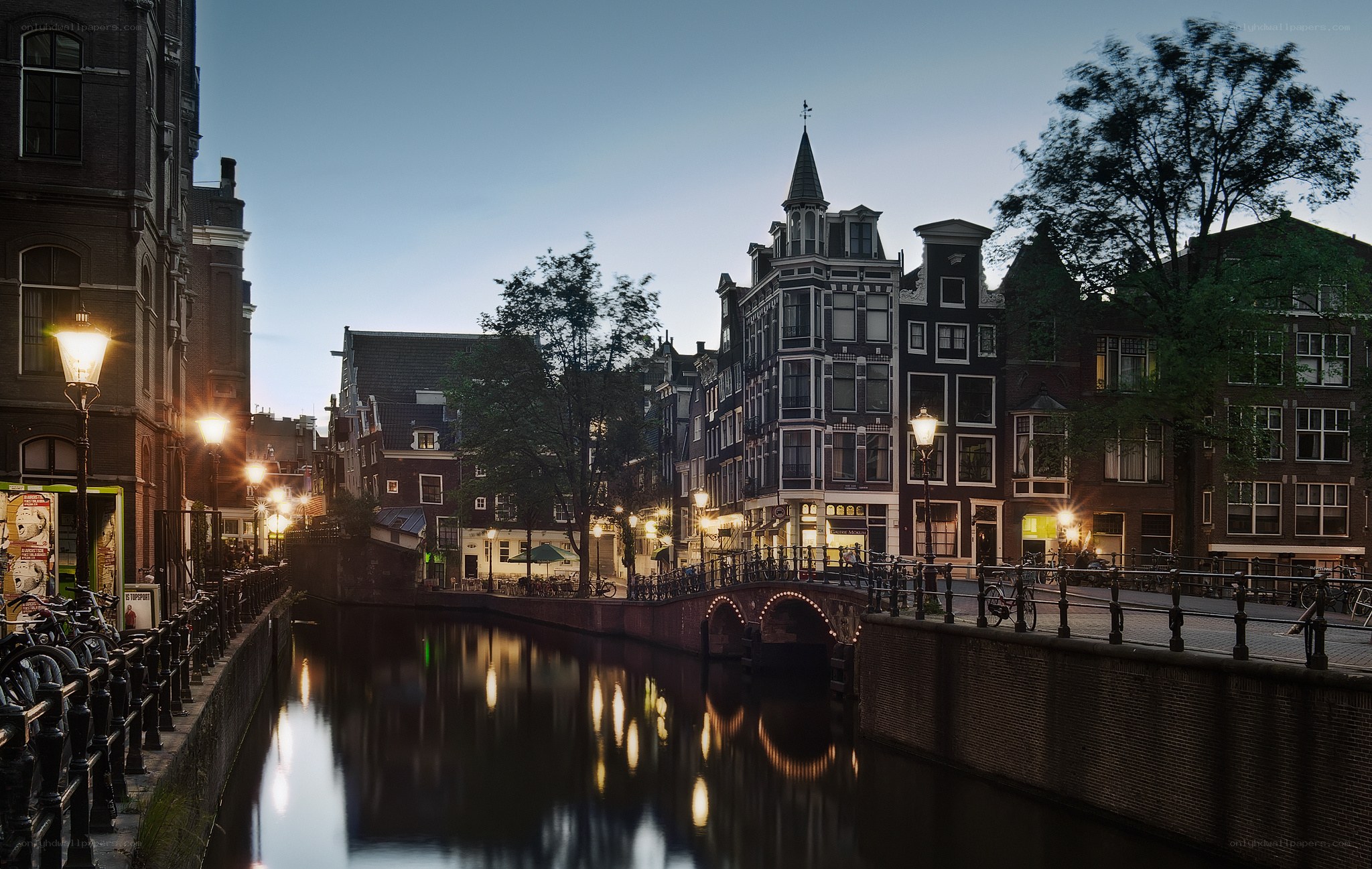 Amsterdam canal at dusk