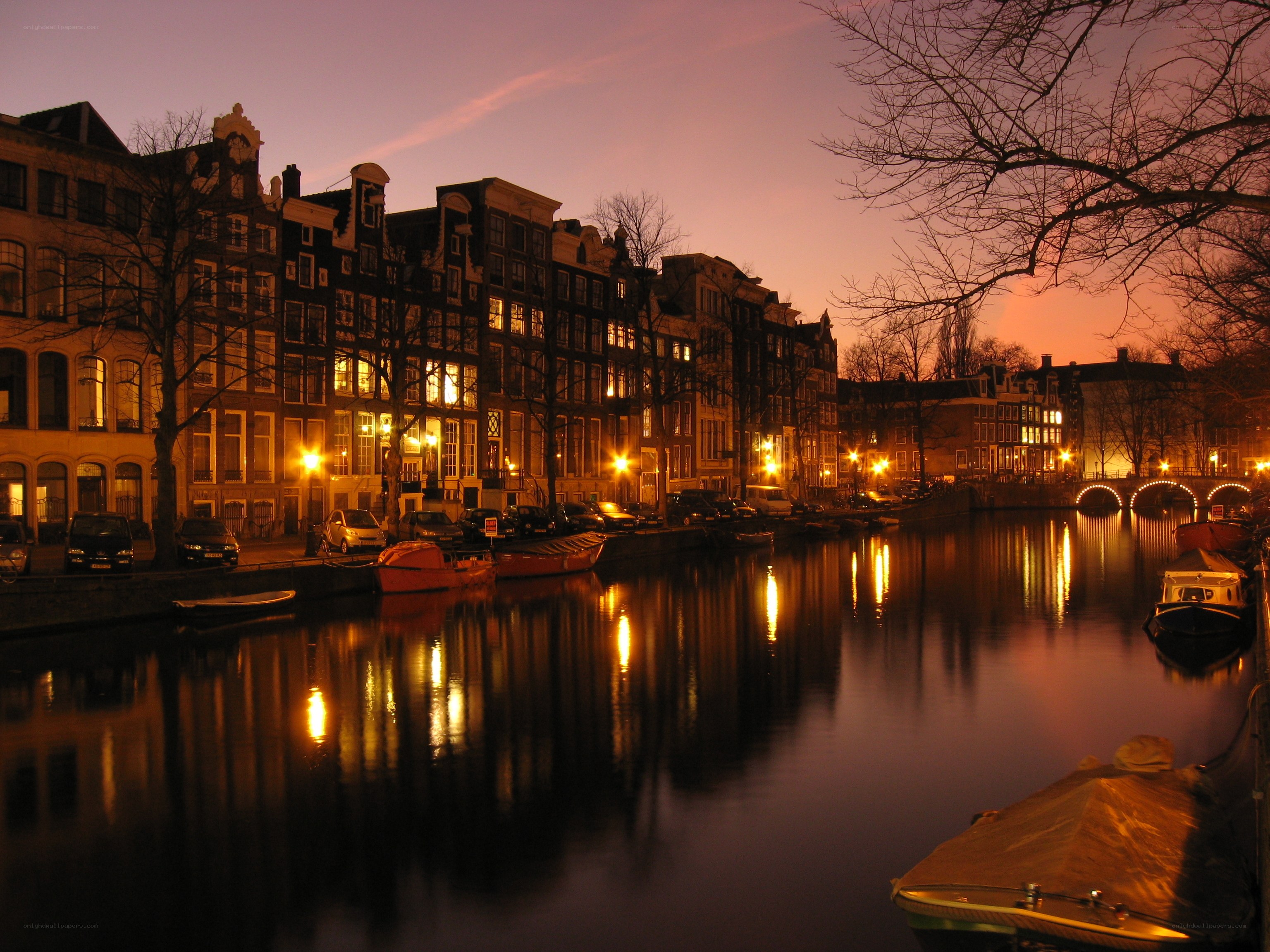 Amsterdam canal at dusk