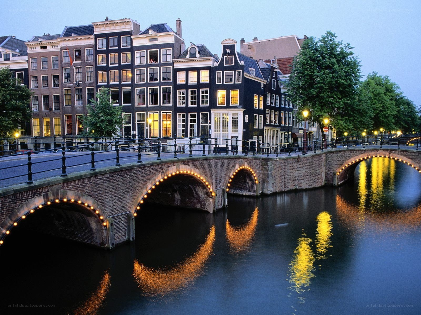 Amsterdam canal at dusk
