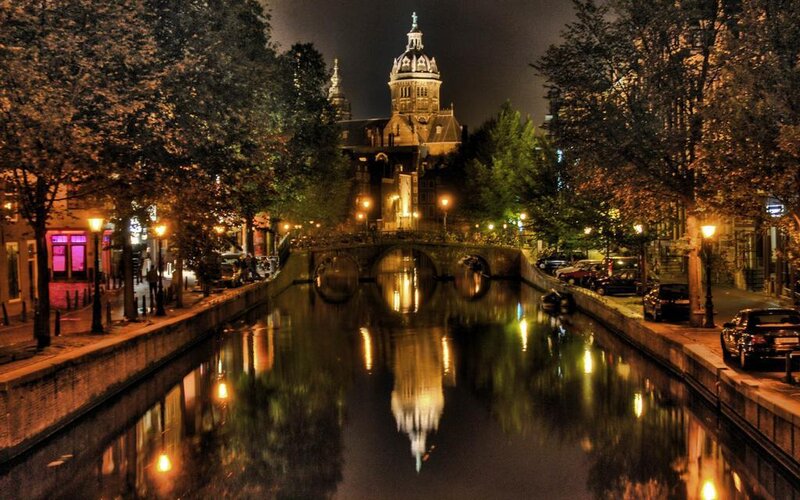 Amsterdam canal at night