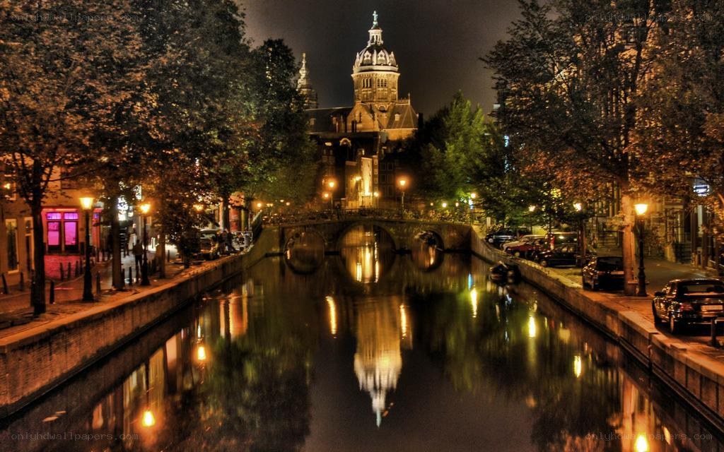 Amsterdam canal at night