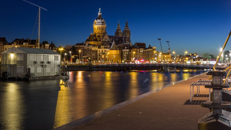 Amsterdam Canal at Night — Blue