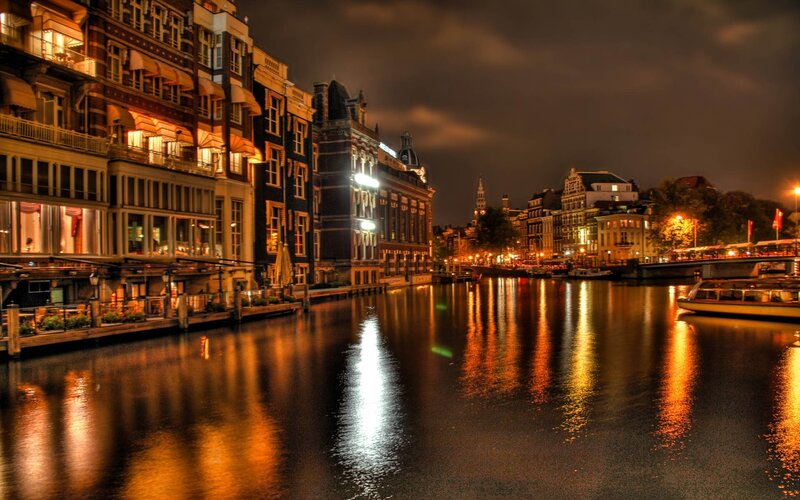 Amsterdam canal at night