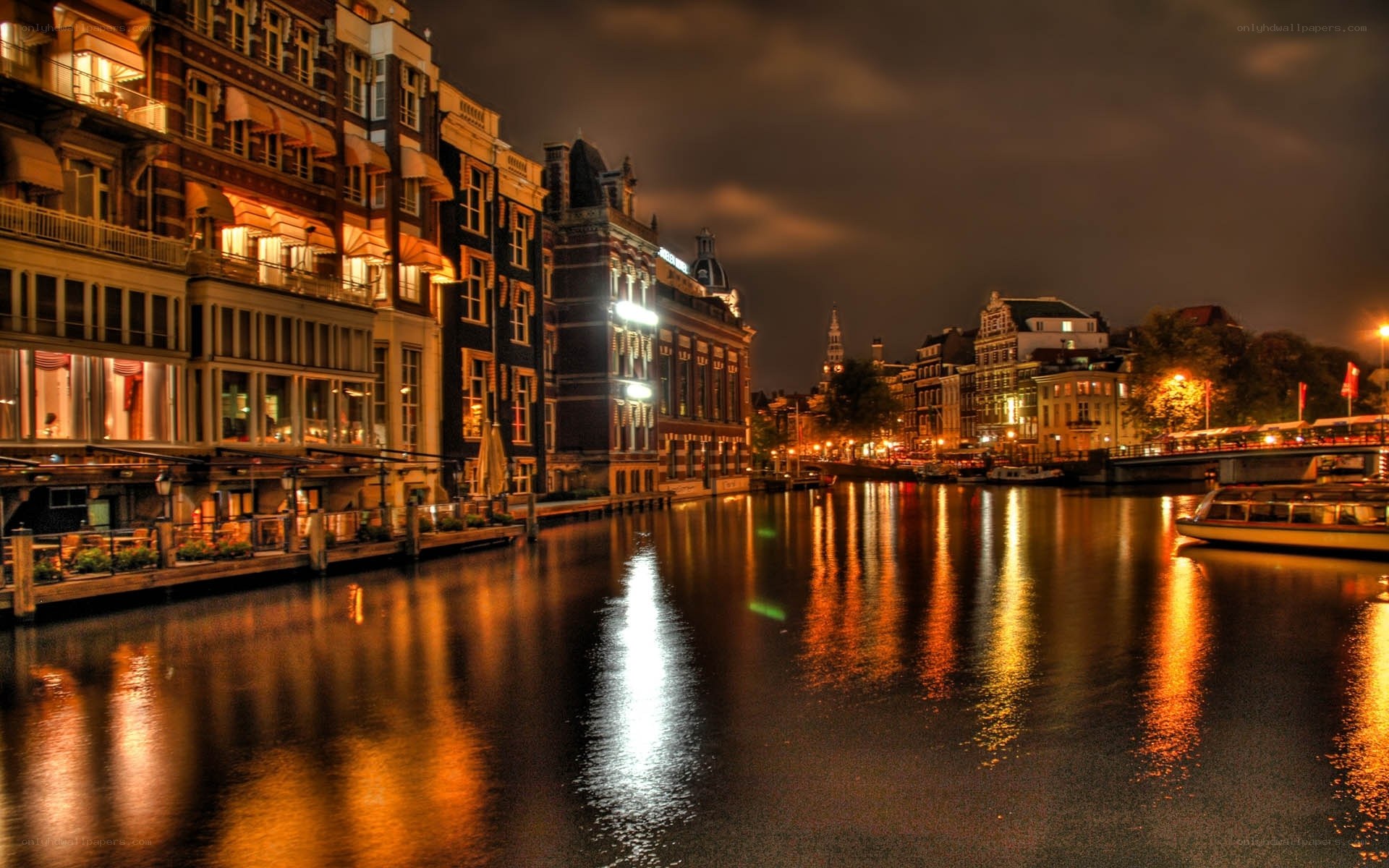 Amsterdam canal at night