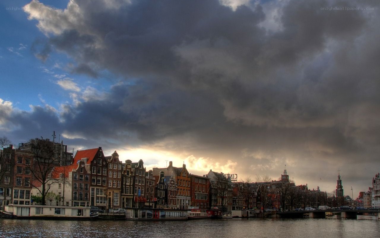 Amsterdam canal at sunset