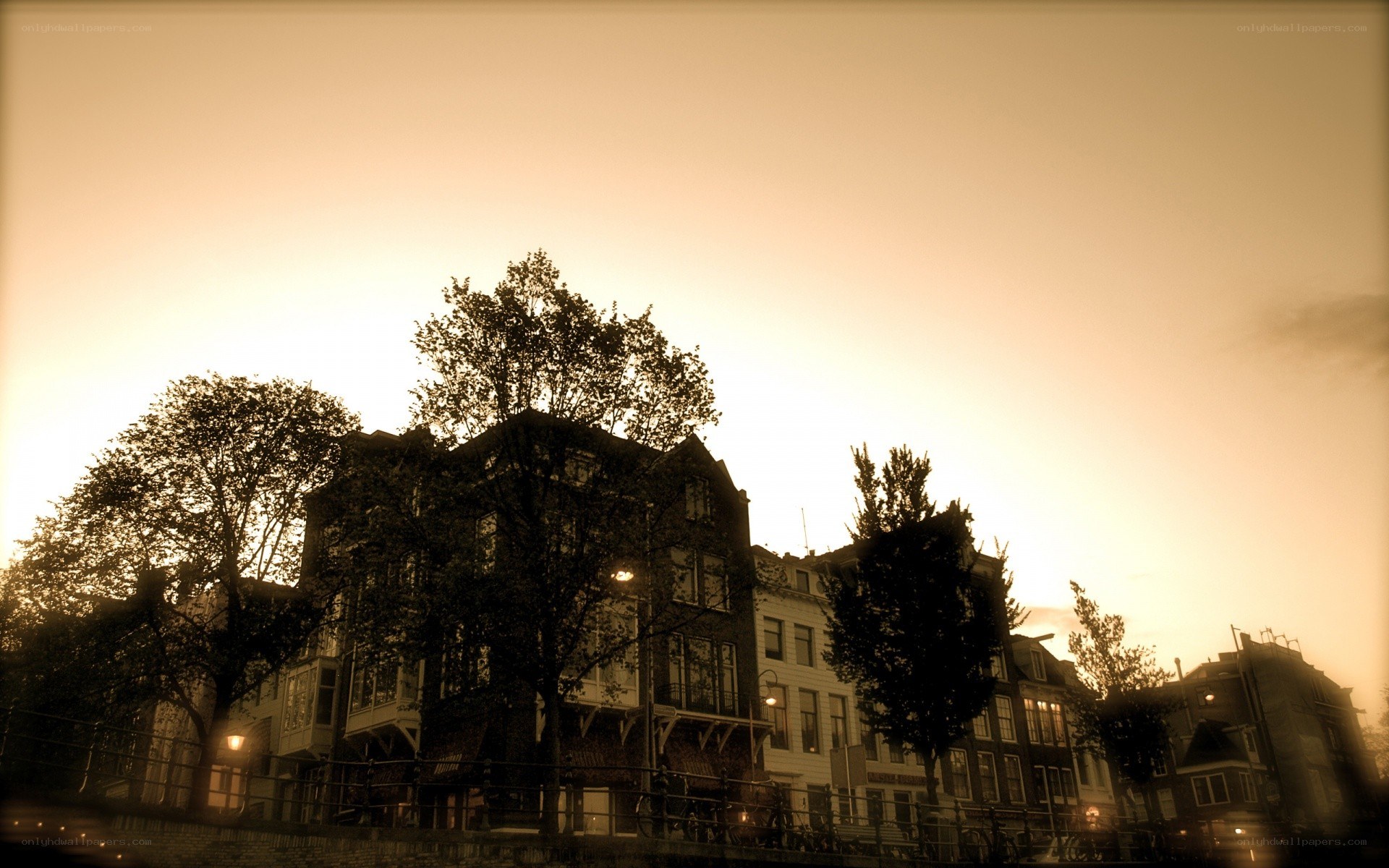 Amsterdam canal at sunset