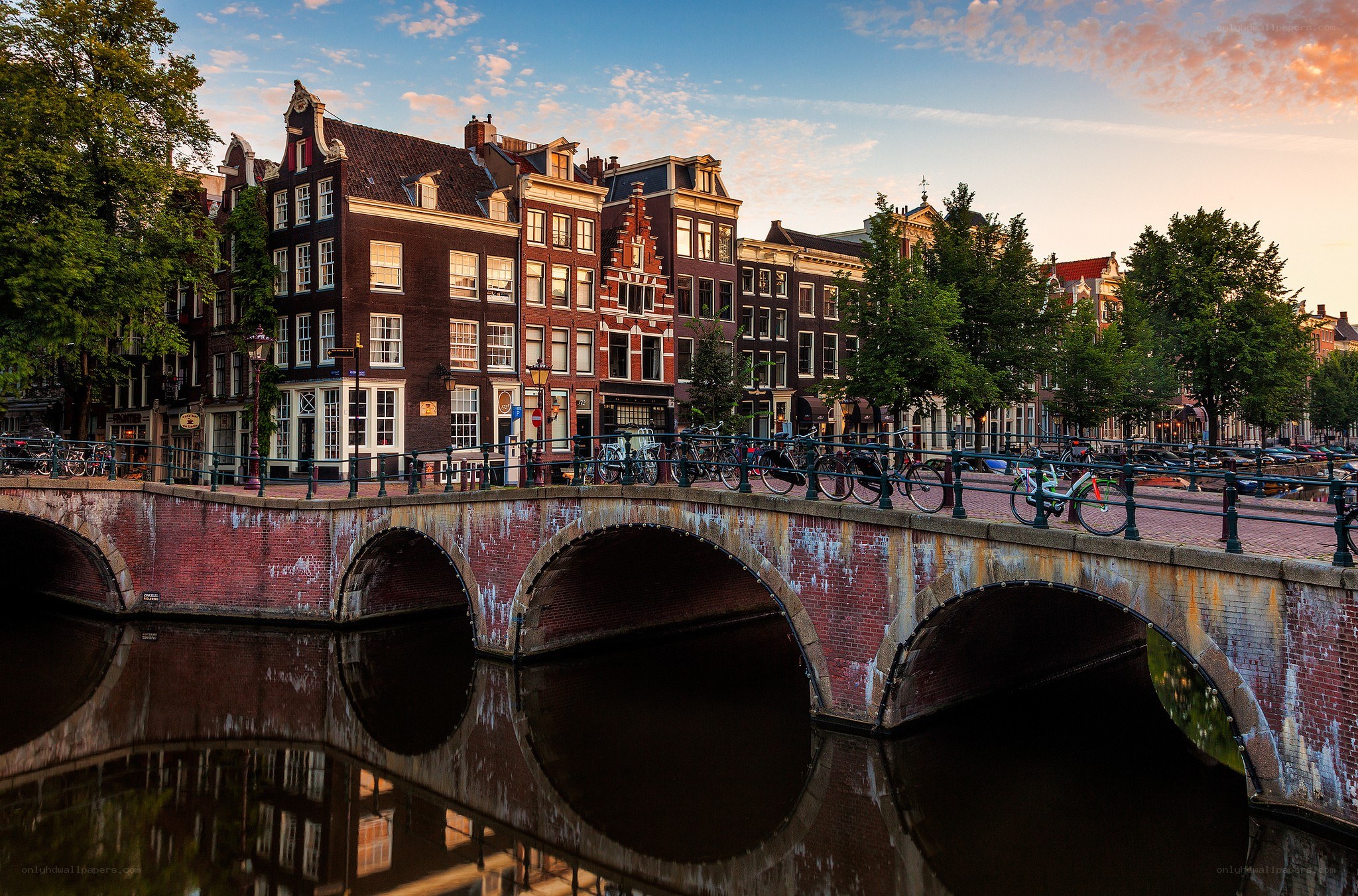 Amsterdam canal at sunset